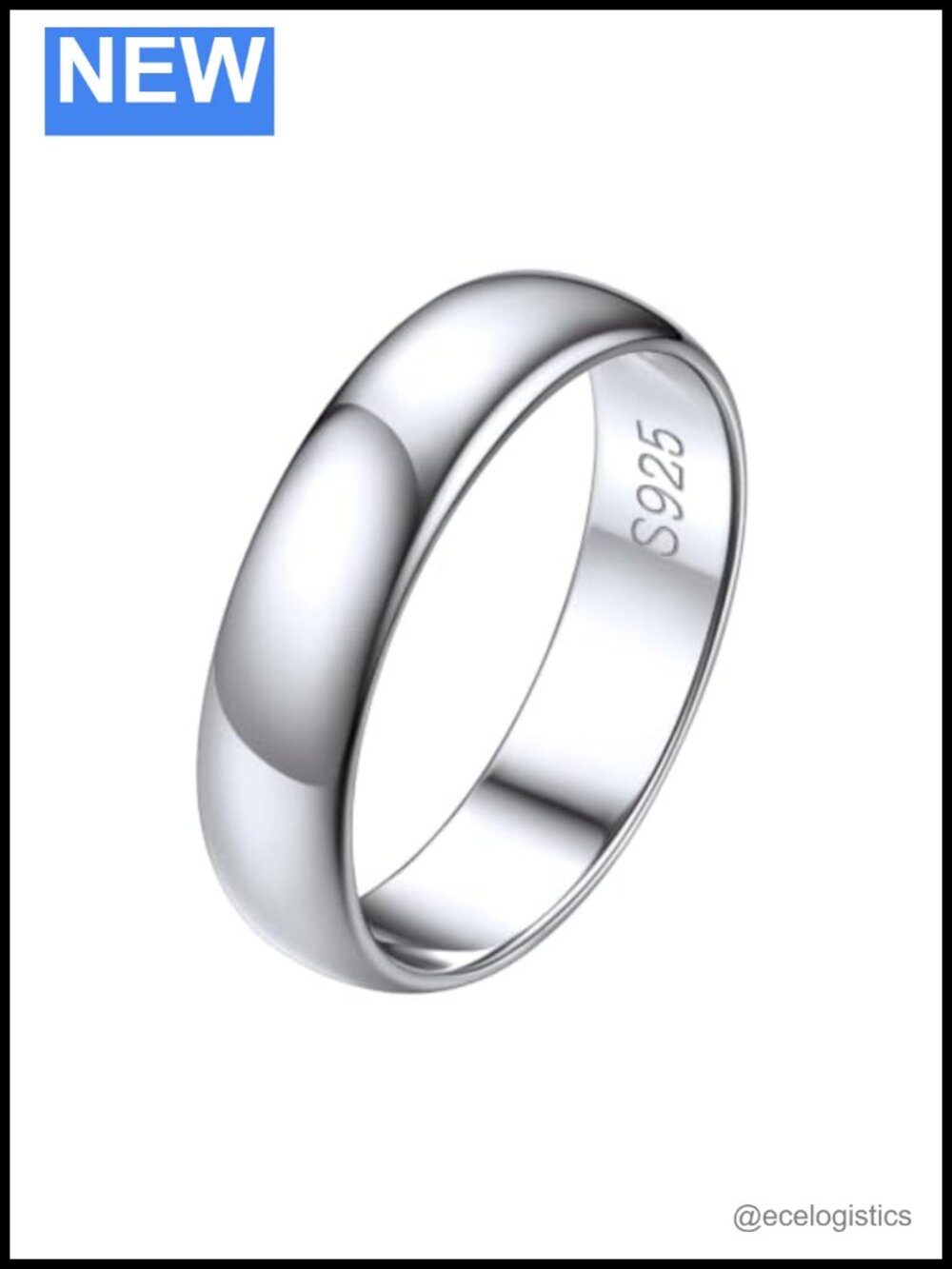 925 Sterling Silver Ring Plain Dome High Polished Wedding Band Comfort Fit